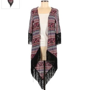 Love Tease Paisley Print Multicolored Kimono Women's Medium M Tassel Trim EUC